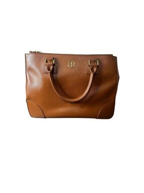 Tory Burch Cognac Leather Tote with Gold Logo